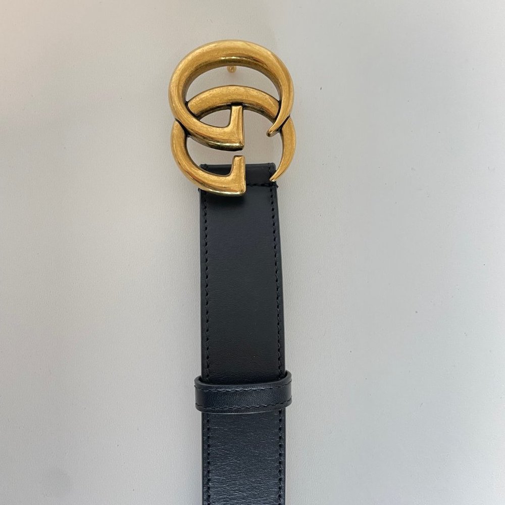 NWT Black Leather Logo Gucci Belt 1" Wide Size 80 - Picture 5 of 8